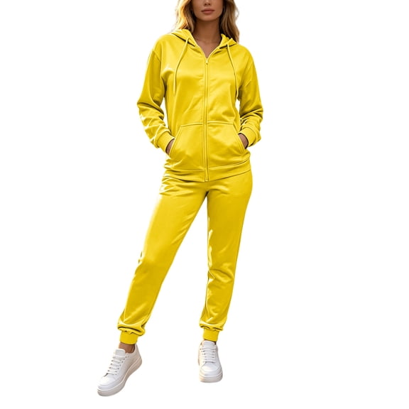 Yutgune Women's 2 Piece Sweatsuit Fall Winter Full Zip Hooded Jacket Elastic Drawstring Jogger Pants
