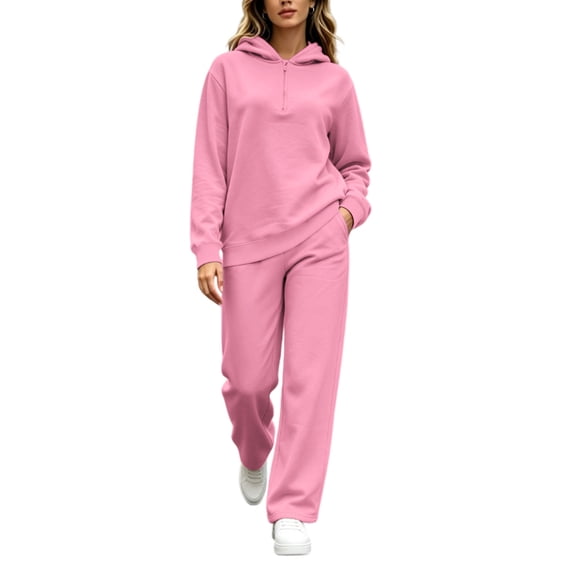 Yutgune Women's 2 Piece Sweatsuit Half Zip Hoodie Sweatshirt Wide Leg Pants Loungewear Outfit