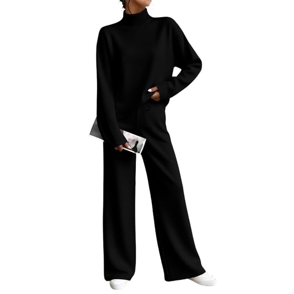 Yutgune Women's 2 Piece Sweatsuit Mock Neck Long Sleeve Sweatshirt Drawstring Wide Leg Pants Casual Lounge Set