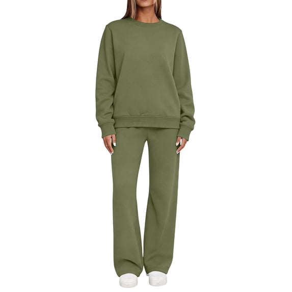 Yutgune Women's 2 Piece Sweatsuit Oversized Crew Neck Long Sleeve Sweatshirt Wide Leg Pants Casual Fall Loungewear Outfit