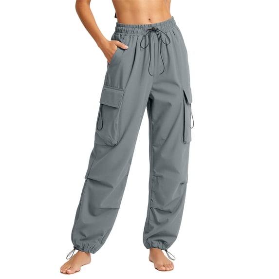 Yutgune Women's Cargo Parachute Pants Elastic Waist Drawstring Utility Pants with Pockets