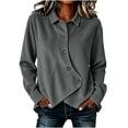 thumbnail image 1 of Yutgune Women’s Corduroy Button Up Top Long Sleeve Asymmetrical Front Collared Casual Blouse S-XXL, 1 of 6