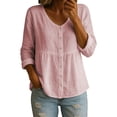 thumbnail image 1 of Yutgune Women's Cotton Linen Button Front Blouse Long Sleeve V-Neck Casual Loose Fit Everyday Shirt Top, 1 of 5