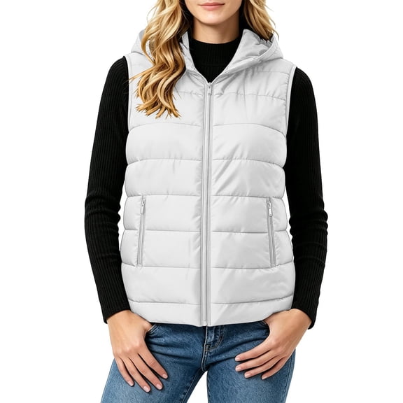 Yutgune Women's Hooded Puffer Vest Lightweight Zip Up Jacket with Zipper Pockets