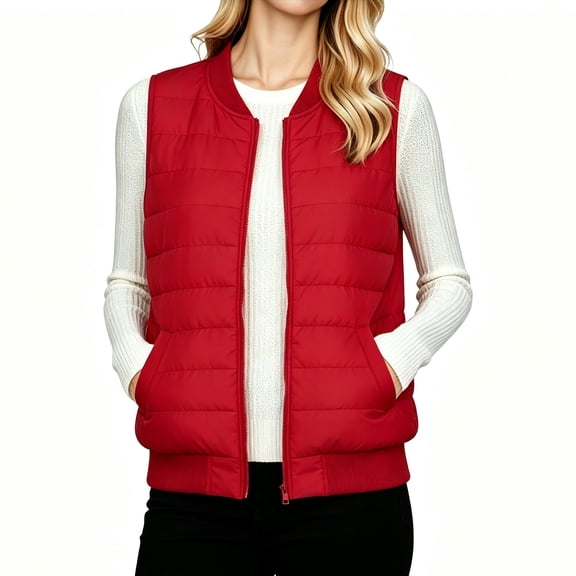 Yutgune Women's Lightweight Puffer Vest Bomber Collar Zip Up Jacket with Pockets
