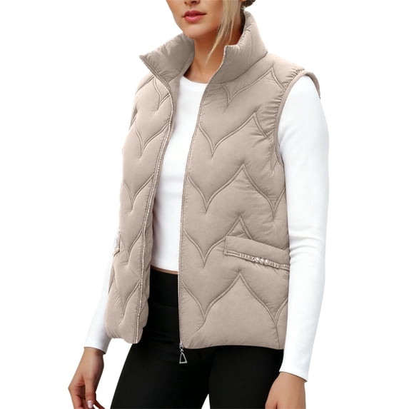 Yutgune Women's Lightweight Quilted Vest Stand Collar Zip Up Jacket with Pockets