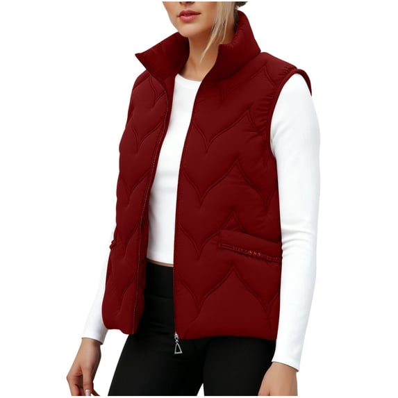 Yutgune Women's Lightweight Quilted Vest Stand Collar Zip Up Jacket with Pockets