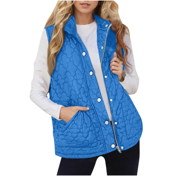 Yutgune Women's Long Quilted Vest Zip Up Snap Button Jacket with Pockets Fall Winter