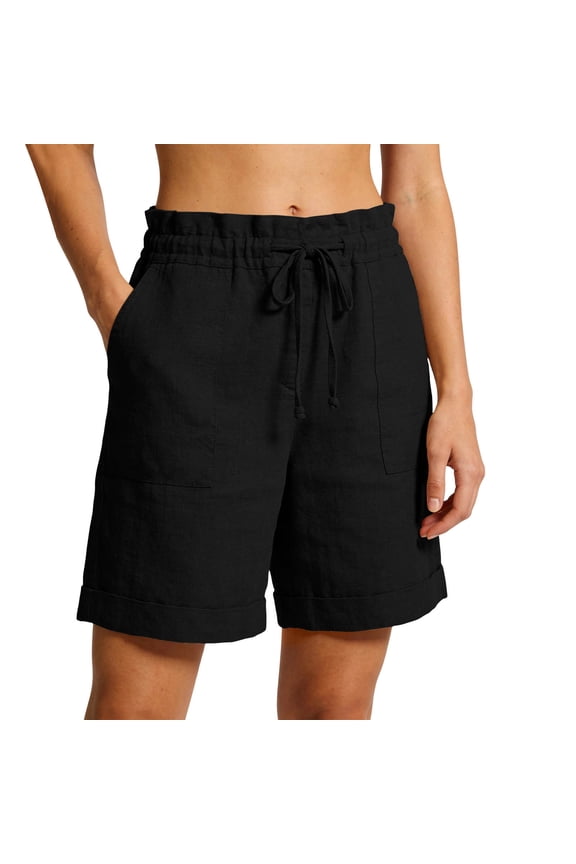 Women's Paperbag Waist Drawstring Shorts Casual Pull-On Shorts with Pockets Summer Cotton Linen Shorts