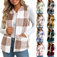 thumbnail image 1 of Yutgune Women's Plaid Sherpa Vest Open Front Sleeveless Fleece Jacket with Pockets Casual Fall Winter Outerwear, 1 of 10