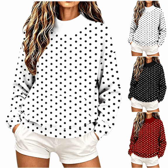 Yutgune Women's Polka Dot Sweatshirt Long Sleeve Mock Neck Pullover Casual Loose Fit Top