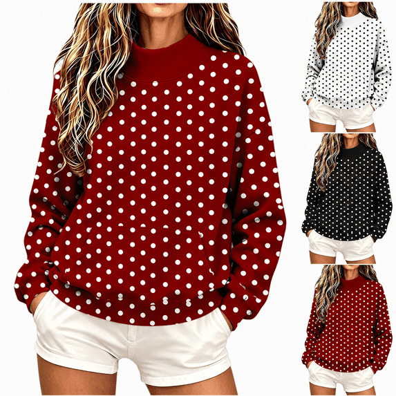 Yutgune Women's Polka Dot Sweatshirt Long Sleeve Mock Neck Pullover Casual Loose Fit Top