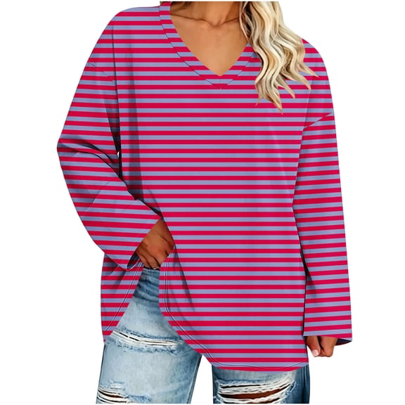 Yutgune Women's Printed Shirt Long Sleeve V Neck Tops For Women Casual Loose Fit Tunic Blouse
