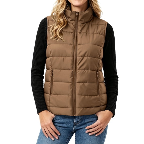 Yutgune Women's Puffer Vest Lightweight Stand Collar Zip Up Jacket with Zipper Pockets