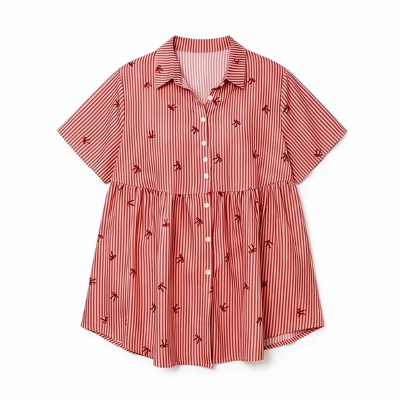 Yutgune Women's Striped Embroidered Polo Shirts Short Sleeve Collared Blouse Casual Summer Tops