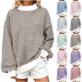 thumbnail image 1 of Yutgune Women's Striped Mock Neck Sweatshirt Long Sleeve Pullover Casual Relaxed Fit Top, 1 of 8