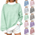 thumbnail image 1 of Yutgune Women's Striped Mock Neck Sweatshirt Long Sleeve Pullover Casual Relaxed Fit Top, 1 of 8