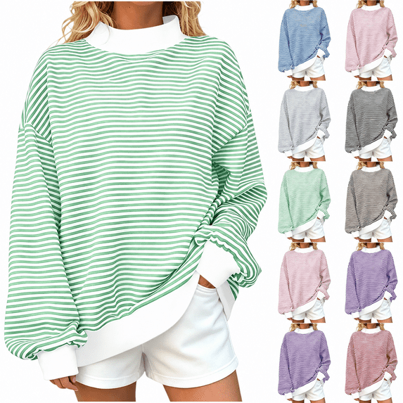 Yutgune Women's Striped Mock Neck Sweatshirt Long Sleeve Pullover Casual Relaxed Fit Top