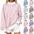 thumbnail image 1 of Yutgune Women's Striped Mock Neck Sweatshirt Long Sleeve Pullover Casual Relaxed Fit Top, 1 of 8
