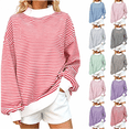 thumbnail image 1 of Yutgune Women's Striped Mock Neck Sweatshirt Long Sleeve Pullover Casual Relaxed Fit Top, 1 of 8