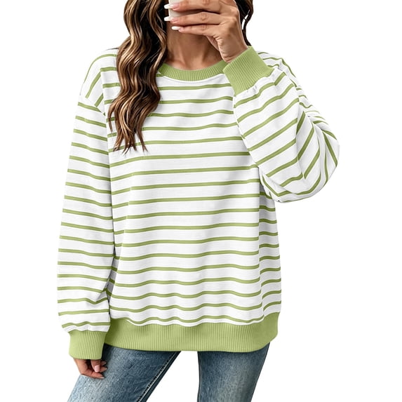 Yutgune Women's Striped Sweatshirt Crew Neck Long Sleeve Color Block Loose Pullover