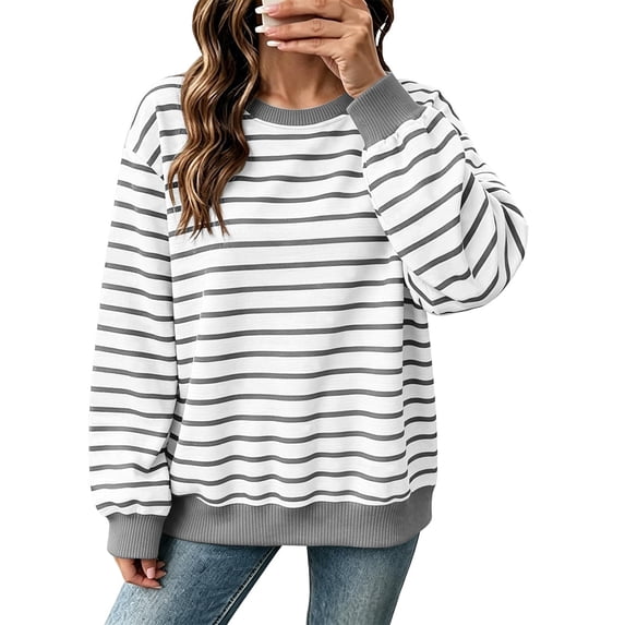 Yutgune Women's Striped Sweatshirt Crew Neck Long Sleeve Color Block Loose Pullover