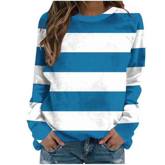 Yutgune Women's Striped Sweatshirt Crew Neck Long Sleeve Shirt Color Block Casual Fall Top