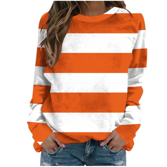 Yutgune Women's Striped Sweatshirt Crew Neck Long Sleeve Shirt Color Block Casual Fall Top