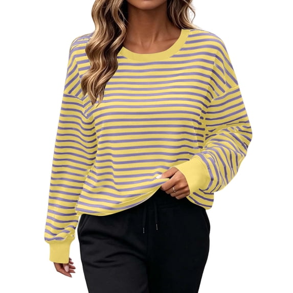 Yutgune Women's Striped Sweatshirt Crew Neck Long Sleeve Shirt Print Casual Fall Pullover