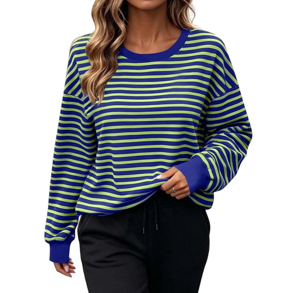 Yutgune Women's Striped Sweatshirt Crew Neck Long Sleeve Shirt Print Casual Fall Pullover