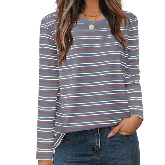 Yutgune Women's Striped Sweatshirt Crew Neck Long Sleeve Shirts Casual Pullover Fall Top