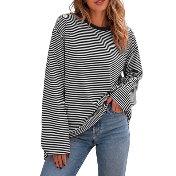 Yutgune Women's Striped Sweatshirt Crew Neck Long Sleeve Shirts Loose Casual Fall Top