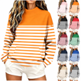 thumbnail image 1 of Yutgune Women's Striped Sweatshirt Long Sleeve Mock Neck Pullover Casual Relaxed Fit Top, 1 of 8