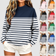 thumbnail image 1 of Yutgune Women's Striped Sweatshirt Long Sleeve Mock Neck Pullover Casual Relaxed Fit Top, 1 of 8