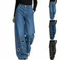 thumbnail image 1 of Yutgune Women's Wide Leg Jeans High Waisted Stretch Denim Pants Grommet Detail Jeans with Pockets, 1 of 9