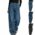 thumbnail image 1 of Yutgune Women's Wide Leg Jeans High Waisted Stretch Denim Pants Grommet Detail Jeans with Pockets, 1 of 9