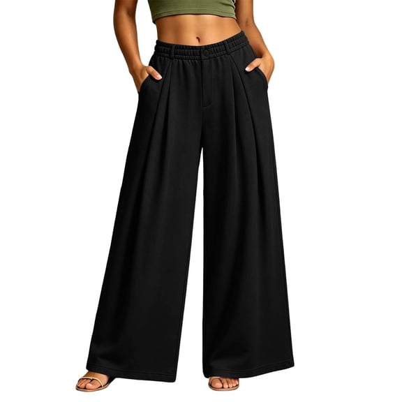 Yutgune Women's Wide Leg Sweatpants Elastic Drawstring Waist Side Pockets Relaxed Fit Casual Pants