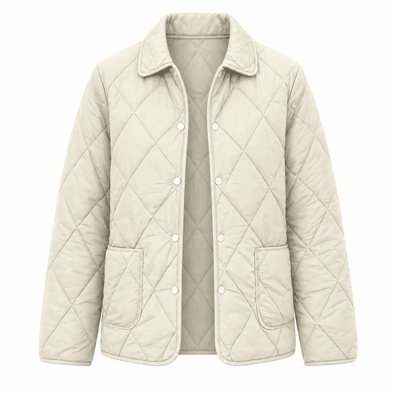 Yutgune Women's Winter Diamond Quilted Jacket Long Sleeve Button Lapel Collar Lightweight Padded Outerwear Coat