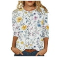 thumbnail image 1 of Yutgune Womens 3/4 Sleeve T-Shirt Crew Neck Floral Pattern Casual Loose Fit, 1 of 1