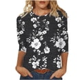 thumbnail image 1 of Yutgune Womens 3/4 Sleeve T-Shirt Crew Neck Printed Floral Casual Loose Fit Soft Lightweight Tunic Summer Everyday Wear, 1 of 1