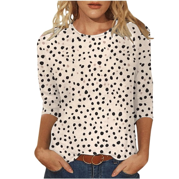 Yutgune Womens 3/4 Sleeve T-Shirt Crew Neck Printed Floral Casual Loose Fit Soft Lightweight Tunic Summer Everyday Wear