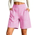 thumbnail image 1 of Yutgune Womens Bermuda Shorts High Waisted Elastic Back Wide Leg Plaid Summer Shorts with Pockets, 1 of 6