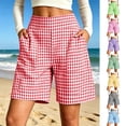 thumbnail image 1 of Yutgune Womens Bermuda Shorts High Waisted Elastic Back Wide Leg Plaid Summer Shorts with Pockets, 1 of 7