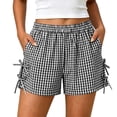 thumbnail image 1 of Yutgune Womens Checkered Shorts Elastic Waist Side Bow Casual Lightweight Beach Summer Shorts with Pockets, 1 of 9