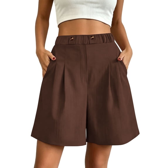 Yutgune Womens Cotton Casual Bermuda Shorts Elastic Waist Lightweight Summer Lounge Beach Shorts with Pockets