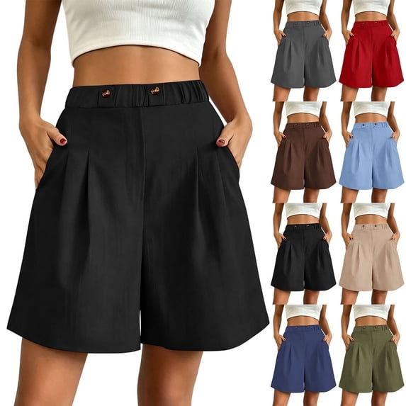 Yutgune Womens Cotton Casual Bermuda Shorts Elastic Waist Lightweight Summer Lounge Beach Shorts with Pockets
