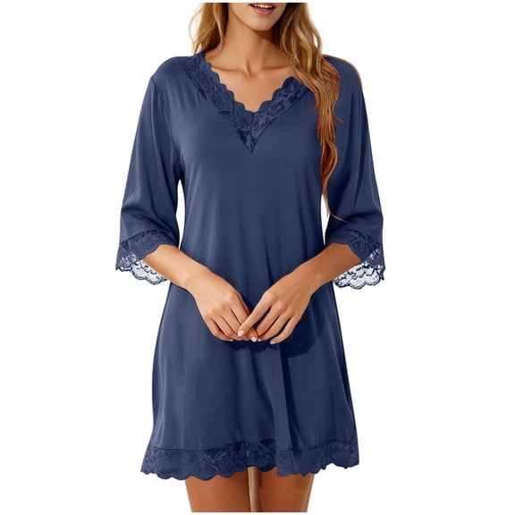 Yutgune Womens Lace Nightgown V Neck Sleep Dress Short Sleeve Soft Sleepshirt Sleepwear Plus Size Pajamas Loungewear