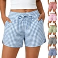 thumbnail image 1 of Yutgune Womens Plaid Boxer Shorts Elastic Waist Drawstring Casual Summer Lounge Pajama Beach Shorts, 1 of 9