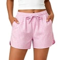 thumbnail image 1 of Yutgune Womens Plaid Boxer Shorts Elastic Waist Drawstring Casual Summer Lounge Pajama Beach Shorts, 1 of 8