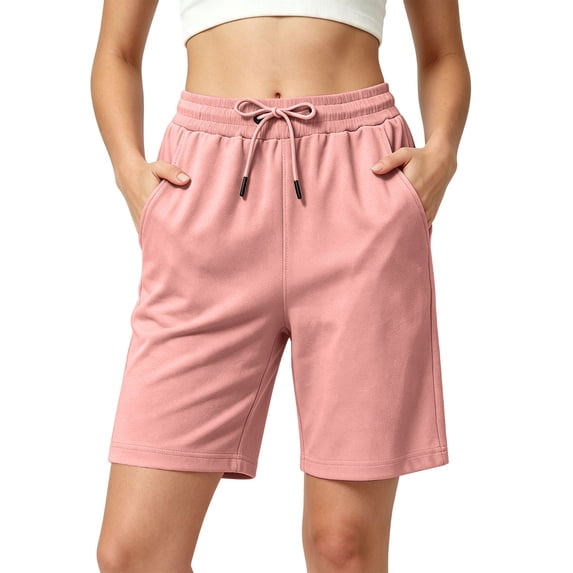 Yutgune Womens Plus Size Cotton Drawstring Bermuda Shorts Elastic Waist Soft Comfy Casual Summer Shorts with Pockets